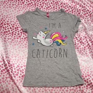 Gray Cat Unicorn Kids T-Shirt Caticorn Xs